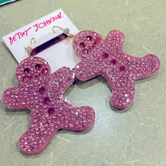 ⚜️Betsey Johnson Pink Rhinestone Encrusted Ginger Bread Earrings! NWT! - Picture 3 of 5